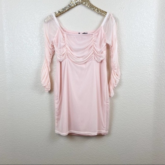 NWT PRETTYLITTLETHING Blush Ruched Mini Dress - Picture 8 of 11